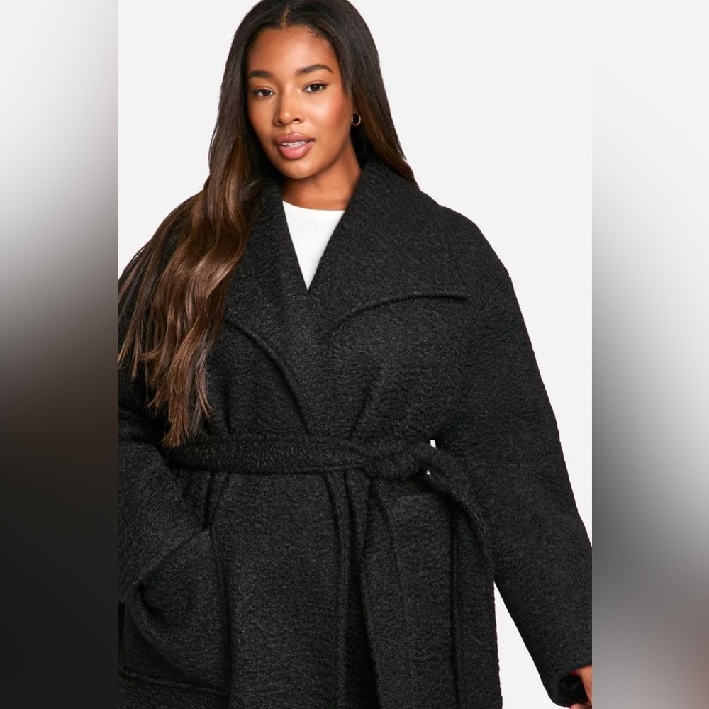 PLUS‎ BRUSHED SHAWL COLLAR BELTED COAT
